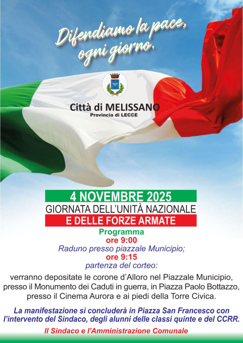4 novembre Giornata dell'Unit&agrave; Nazionale e delle Forze Armate